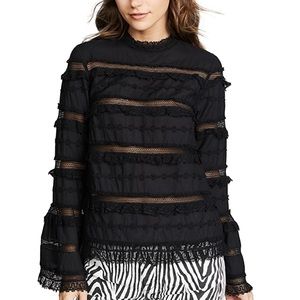 Ulla Johnson Grace Bell Sleeve Blouse in Noir Black Size 6